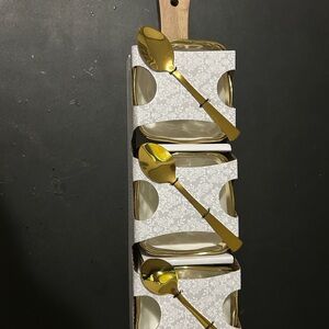 Dalia Gold Spoon Set with White Gold Rim Holders